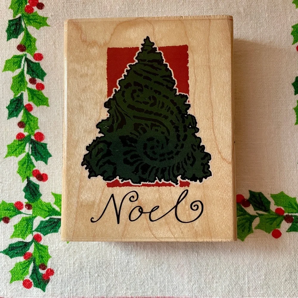 Brother Sister Design Christmas Tree NOEL Wood Mounted Rubber Stamp 3